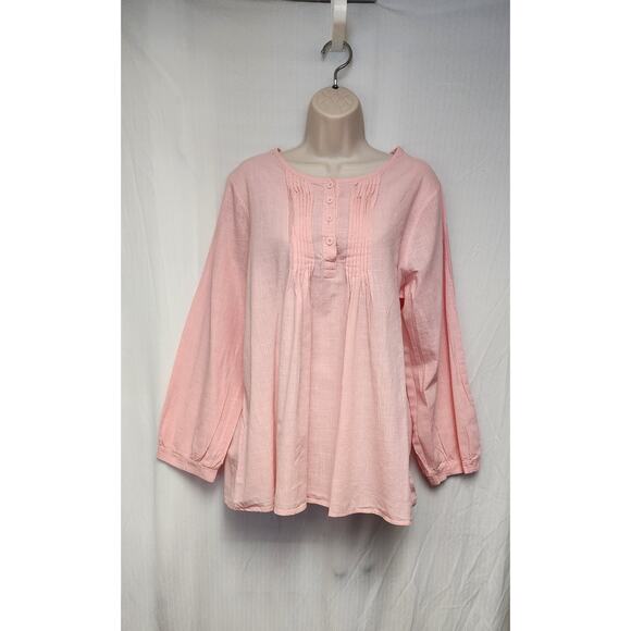 Love U. Dear Round Neck Pleated Front Accent Button Front Blouse Size 1X Pink - Picture 2 of 7